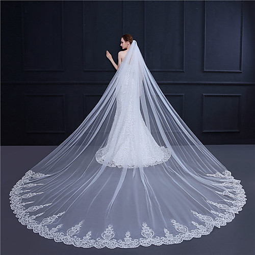

One-tier Vintage Style / Flower Style Wedding Veil Chapel Veils with Appliques / Solid / Paillette 137.8 in (350cm) Lace / Tulle / Classic