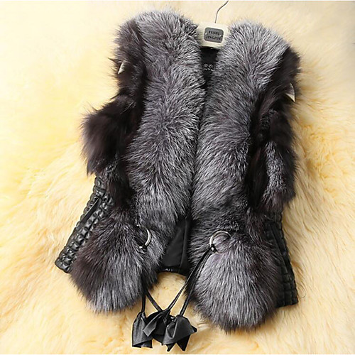 

Women's Coat Solid Colored Pleated Streetwear Winter Vest Regular Daily Sleeveless Faux Fur Coat Tops Gray