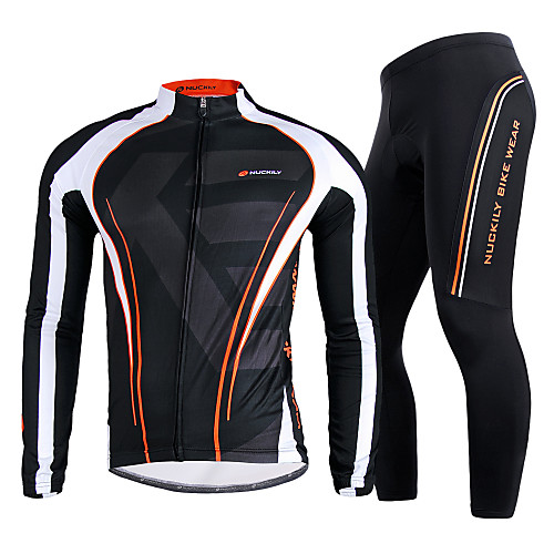 

Nuckily Men's Long Sleeve Cycling Jersey with Tights Winter Nylon Polyester Black Stripes Bike Clothing Suit Windproof Breathable Quick Dry Anatomic Design Reflective Strips Sports Stripes Mountain