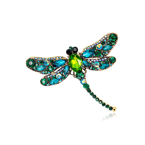 

Women's Brooches Vintage Style Dragonfly Animal Ladies Unique Design Vintage Color Rhinestone Gold Plated Brooch Jewelry Light Green Champagne Dark Green For Evening Party Street