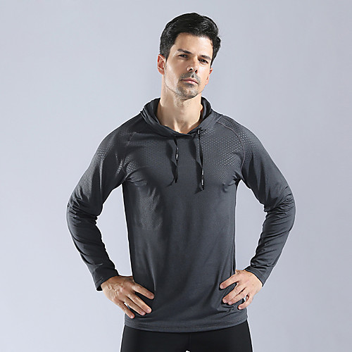 

Men's Long Sleeve Running Shirt Hoodie Sweatshirt Winter Spandex 4 Way Stretch Breathable Quick Dry Fitness Gym Workout Running Sportswear Solid Colored Black Blue Grey Activewear High Elasticity