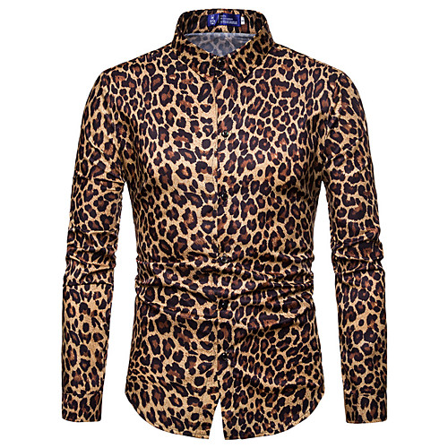 

Men's Leopard Shirt Sexy Daily Club Spread Collar White / Yellow / Spring / Fall / Long Sleeve