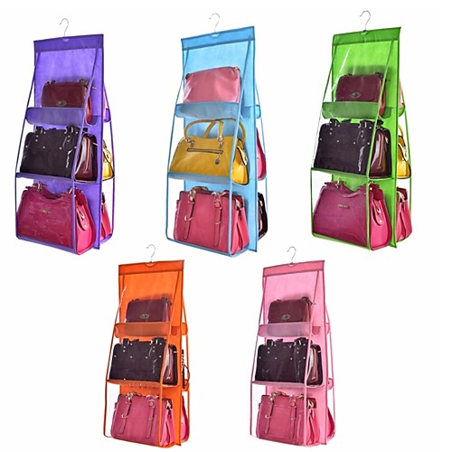 

Double Side Transparent 6 Pocket Foldable Hanging Handbag Purse Storage Bag Sundry Tidy Organizer Wardrobe Closet Hanger