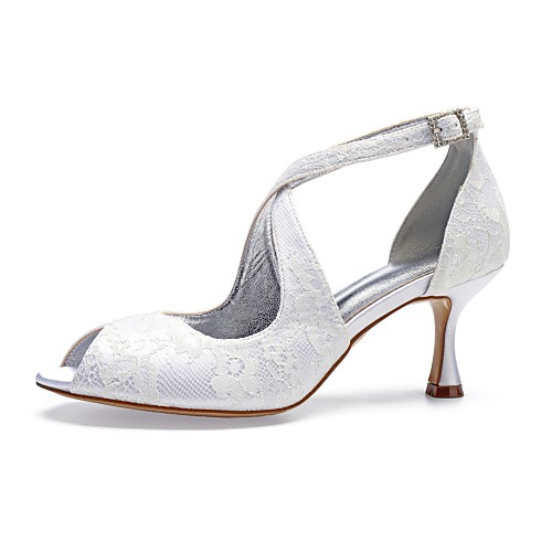 

Women's Wedding Shoes D'Orsay & Two-Piece Flared Heel Peep Toe Wedding Party & Evening Lace Satin Sparkling Glitter Solid Colored White Champagne Ivory / EU36