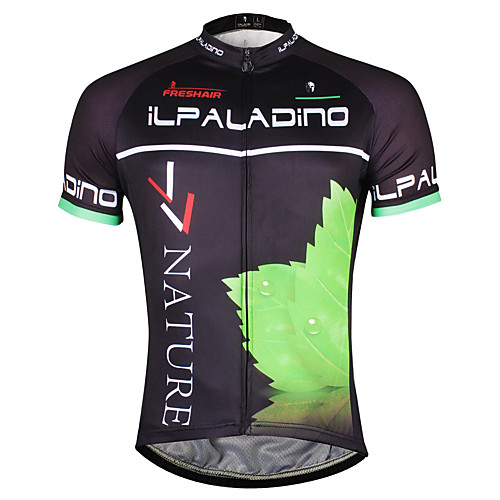 

ILPALADINO Men's Short Sleeve Cycling Jersey Coolmax Polyester Black / Green Leaf Bike Jersey Top Mountain Bike MTB Road Bike Cycling Quick Dry Sports Clothing Apparel / Stretchy