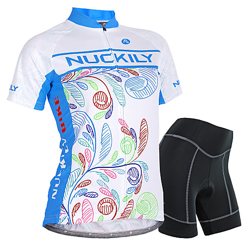 

Nuckily Women's Short Sleeve Cycling Jersey with Shorts Blue Floral Botanical Bike Shorts Jersey Clothing Suit Waterproof Breathable 3D Pad Reflective Strips Sweat-wicking Sports Polyester Spandex