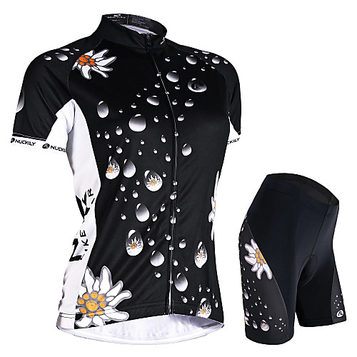 

Nuckily Women's Short Sleeve Cycling Jersey with Shorts White Black Floral Botanical Bike Shorts Jersey Padded Shorts / Chamois Waterproof Breathable 3D Pad Ultraviolet Resistant Waterproof Zipper