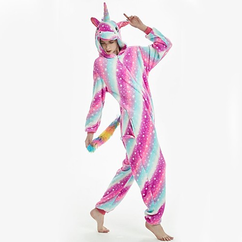 

Adults' Kigurumi Pajamas Unicorn Pony Onesie Pajamas Flannel Fabric Rainbow Cosplay For Men and Women Animal Sleepwear Cartoon Festival / Holiday Costumes