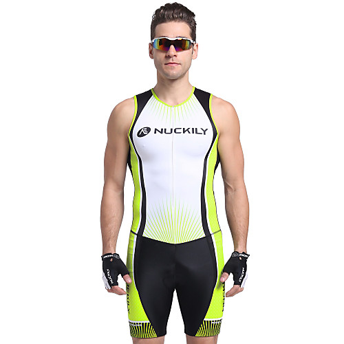 

Nuckily Men's Short Sleeve Triathlon Tri Suit Green Stripes Bike Breathable Anatomic Design Ultraviolet Resistant Sports Polyester Spandex Stripes Triathlon Clothing Apparel / Stretchy / Advanced