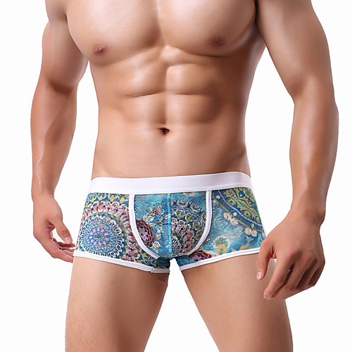 

Men's Print Boxers Underwear / Boxer Briefs - Normal, Jacquard Low Waist Light Blue White Black M L XL