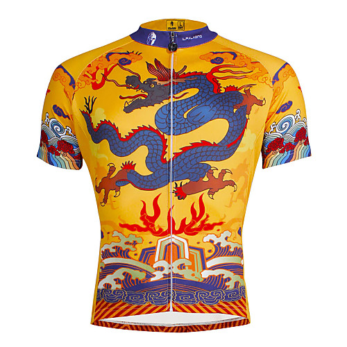 

ILPALADINO Men's Short Sleeve Cycling Jersey Polyester Yellow / Black Dragon Bike Jersey Top Mountain Bike MTB Road Bike Cycling Breathable Quick Dry Ultraviolet Resistant Sports Clothing Apparel