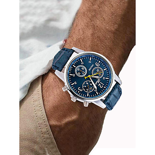 

Men's Sport Watch Wrist Watch Aviation Watch Quartz Quilted PU Leather Black / White / Blue Chronograph Creative Casual Watch Analog Luxury Fashion - Brown Blue Black / White One Year Battery Life