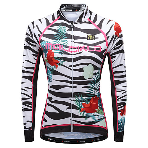 

Malciklo Women's Long Sleeve Cycling Jersey Winter Lycra Polyester White Black Purple Floral Botanical Zebra Plus Size Bike Jersey Top Mountain Bike MTB Road Bike Cycling Breathable Quick Dry