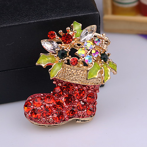 

Men's AAA Cubic Zirconia Brooches Classic Santa Suits Shoe Classic Cartoon Cute Rhinestone Brooch Jewelry White / Red Red For Christmas Daily