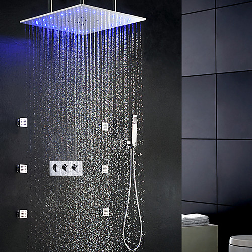 

Contemporary Swash Rain Shower Faucet Set / 20 Inch Bathroom LED Shower Head / Brass Hand Shower Included / 6 PCS SPA Massage Body Sprayer Jets Bath Shower Mixer Taps