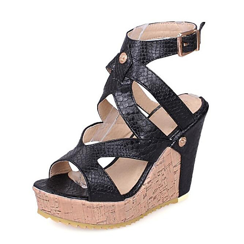 

Women's Sandals Wedge Sandals Spring Wedge Heel Roman Shoes Daily PU White / Black