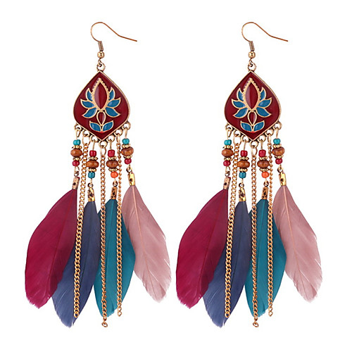 

Women's Drop Earrings Hanging Earrings Vintage Style Beads Feather Spike Ladies Bohemian Ethnic Native American Feather Earrings Jewelry Black / Rainbow / Blue For Carnival Masquerade 1 Pair