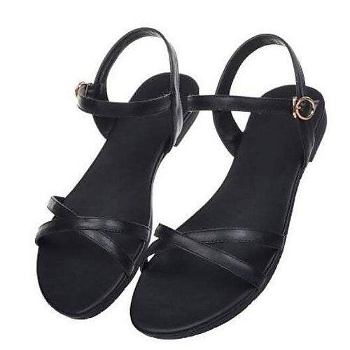 

Women's Sandals Leather Sandals Summer Flat Heel Open Toe Casual Comfort Daily Buckle Solid Colored Nappa Leather Walking Shoes Camel / White / Black