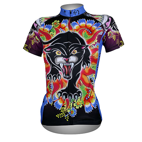 

ILPALADINO Women's Short Sleeve Cycling Jersey Red / black Leopard Floral Botanical Plus Size Bike Jersey Top Mountain Bike MTB Road Bike Cycling Breathable Quick Dry Ultraviolet Resistant Sports