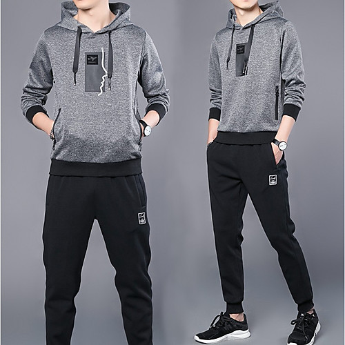 

Men's 2 Piece Tracksuit Sweatsuit Casual Long Sleeve Elastane Breathable Soft Fitness Gym Workout Workout Sportswear Solid Colored Plus Size Hoodie White Black Grey Activewear Stretchy