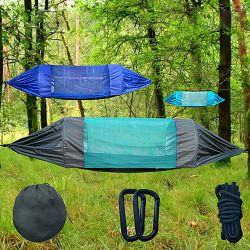 

Camping Hammock with Pop Up Mosquito Net Double Hammock Outdoor Lightweight UV Resistant Breathability Parachute Nylon for 2 person Hiking Beach Camping Black Blue Green