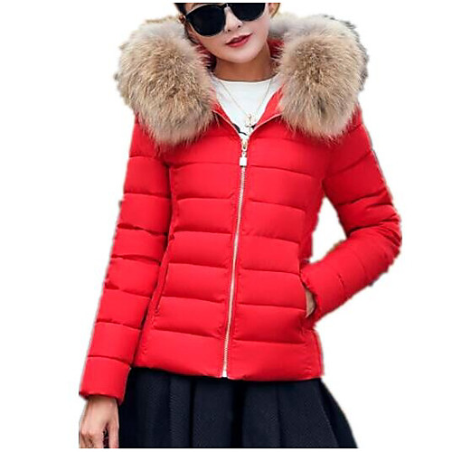 

Women's Winter Padded Parka Daily Basic Solid Colored Polyester Long Sleeve White / Black / Red M / L / XL