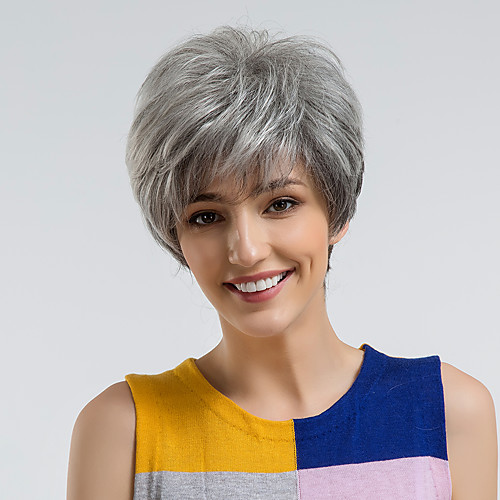 

Human Hair Blend Wig Straight Pixie Cut Short Hairstyles 2020 Dark Gray Natural Hairline Capless Women's Natural Black #1B Golden Brown#12 Silver 10 inch Daily Wear