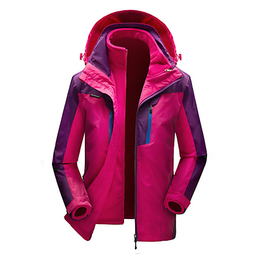 

Women's Hoodie Jacket Hiking Jacket Hiking Fleece Jacket Winter Outdoor Solid Color Windproof Breathable Rain Waterproof Wear Resistance 3-in-1 Jacket Top Single Slider Camping / Hiking Ski