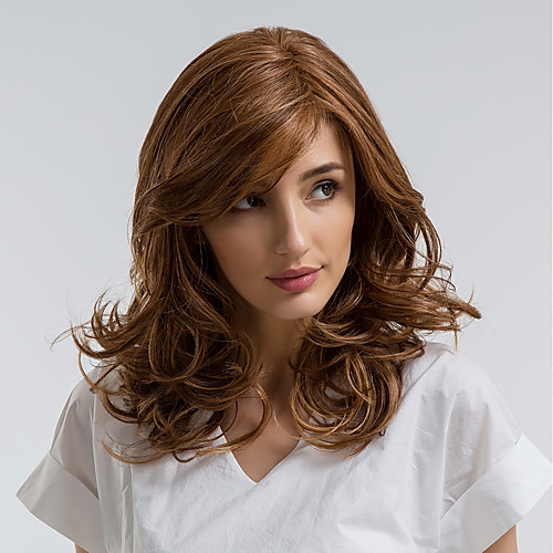 

Synthetic Wig Curly Side Part Wig Medium Length Brown Synthetic Hair 18 inch Women's Natural Hairline Brown MAYSU