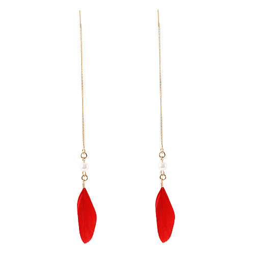 

Women's Drop Earrings Long Feather Stylish Simple Korean Feather Earrings Jewelry Red For Causal Daily 1 Pair