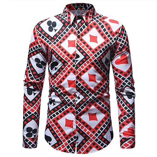 

Men's Shirt Geometric Print Long Sleeve Daily Tops Basic Red