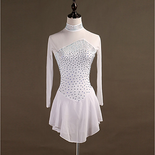 

Figure Skating Dress Women's Girls' Ice Skating Dress White Spandex Stretch Yarn High Elasticity Professional Competition Skating Wear Quick Dry Anatomic Design Handmade Classic Long Sleeve / Kid's