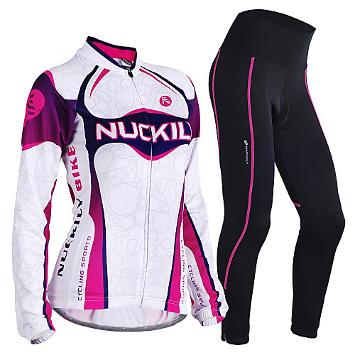 

Nuckily Women's Long Sleeve Cycling Jersey with Tights Purple Floral Botanical Bike Clothing Suit Thermal / Warm Windproof Fleece Lining Breathable Anatomic Design Winter Sports Polyester Spandex