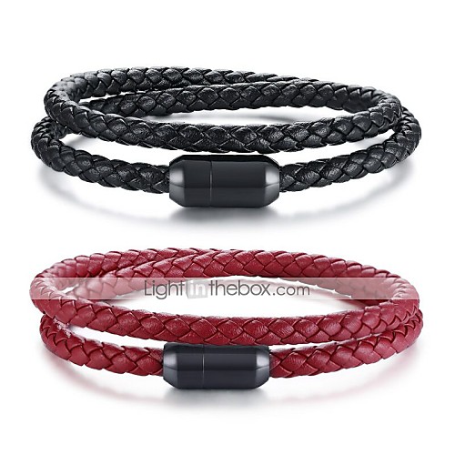 

Men's Leather Bracelet Nugget Link Bracelet Braided Magnetic Simple Trendy Genuine Leather Bracelet Jewelry Black / Red For Daily Street / Titanium Steel