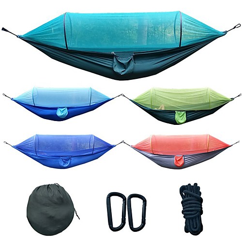 

Camping Hammock with Pop Up Mosquito Net Outdoor Portable Lightweight Breathable Parachute Nylon with Carabiners and Tree Straps for 2 person Fishing Hiking Beach Orange Dark Blue Dark Green 275145