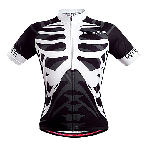 

WOSAWE Men's Unisex Short Sleeve Cycling Jersey Black / White Skeleton Bike Jersey Top Breathable Quick Dry Back Pocket Sports Polyester Mountain Bike MTB Road Bike Cycling Clothing Apparel