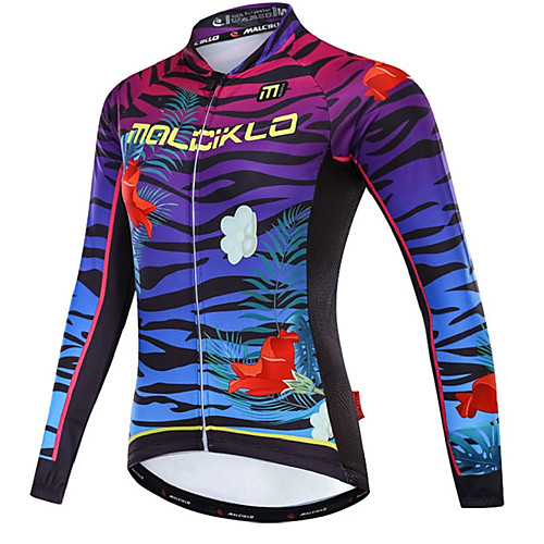 

Malciklo Women's Long Sleeve Cycling Jersey Black White Floral Botanical Zebra Plus Size Bike Jersey Top Mountain Bike MTB Road Bike Cycling Thermal / Warm Fleece Lining Quick Dry Sports Fleece Lycra