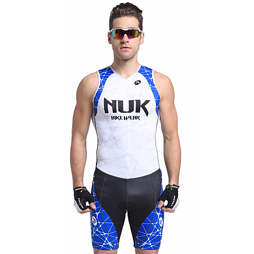 

Nuckily Men's Short Sleeve Triathlon Tri Suit Blue Stripes Bike Breathable Anatomic Design Ultraviolet Resistant Sports Polyester Spandex Stripes Triathlon Clothing Apparel / Stretchy / Advanced