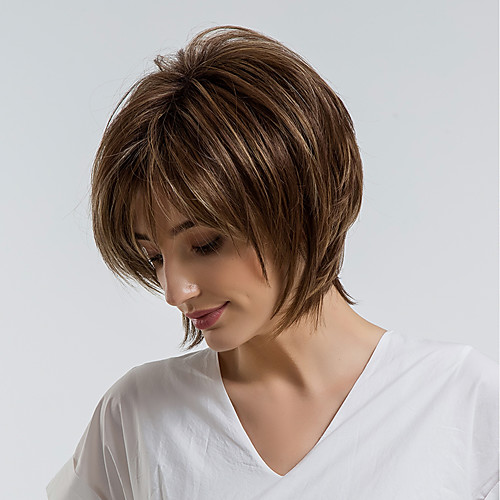 

Synthetic Wig Straight Pixie Cut Wig Short Brown Synthetic Hair 10 inch Women's Natural Hairline Brown MAYSU