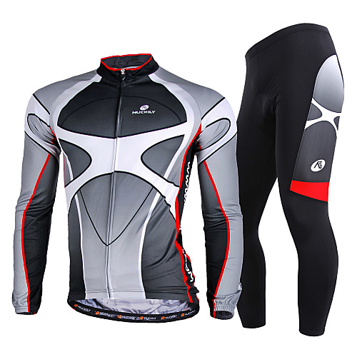 

Nuckily Men's Long Sleeve Cycling Jersey with Tights Winter Lycra Polyester Gray Gradient Bike Clothing Suit Windproof Breathable Quick Dry Ultraviolet Resistant Reflective Strips Sports Gradient