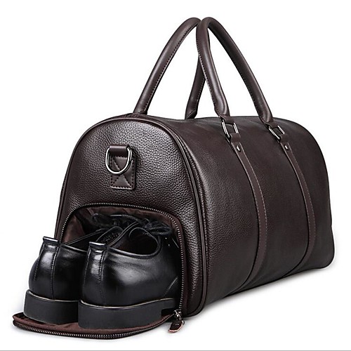 

Cowhide Zipper Travel Bag Outdoor Black / Brown / Men's