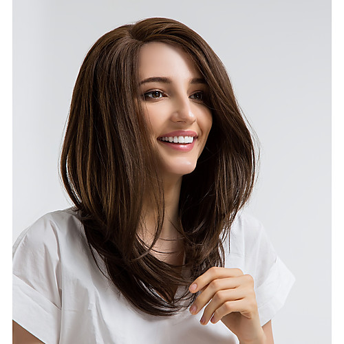 

Synthetic Lace Front Wig Straight Side Part Lace Front Wig Medium Length Brown Synthetic Hair 16 inch Women's Natural Hairline Brown MAYSU