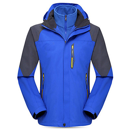 

Men's Hoodie Jacket Hiking Jacket Winter Outdoor Solid Color Thermal Warm Waterproof Windproof Breathable Jacket Top Fleece Single Slider Camping / Hiking Hunting Fishing Black Red Army Green Blue