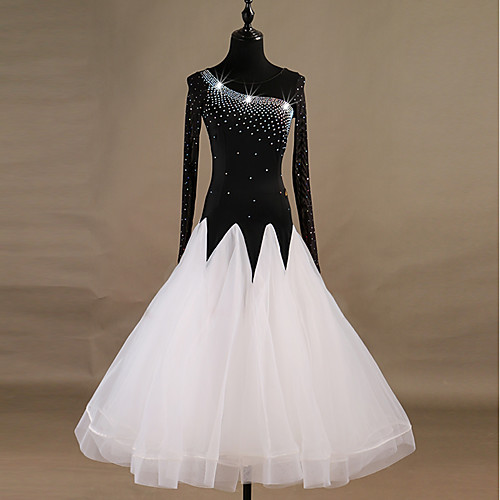 

Ballroom Dance Dress Crystals / Rhinestones Women's Training Long Sleeve High Nylon Organza Tulle