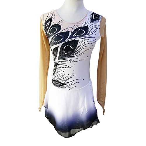 

Figure Skating Dress Women's Girls' Ice Skating Dress Black Peacock Halo Dyeing Spandex Micro-elastic Professional Competition Skating Wear Handmade Sequin Long Sleeve Figure Skating