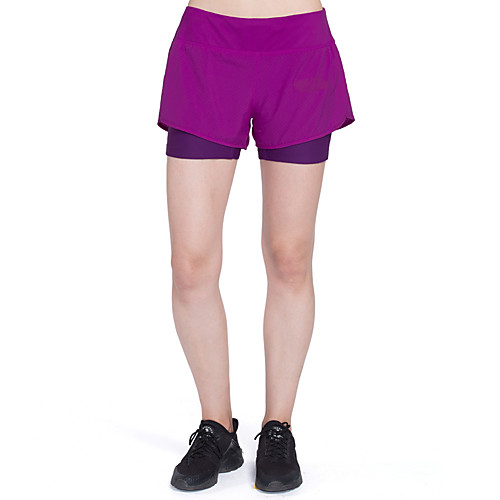 

Women's Running Tight Shorts Athletic Shorts Workout Shorts 2pcs With Inner Shorts Spandex Sports Shorts Yoga Fitness Workout Lightweight Breathable Quick Dry Color Block Violet Black / Skinny