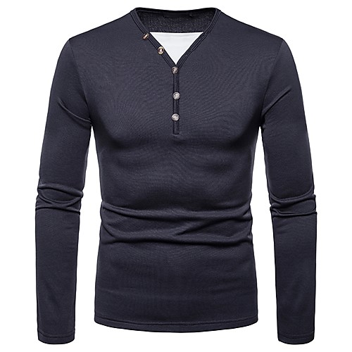 

Men's Graphic Solid Colored T-shirt Daily V Neck Wine / Black / Dark Gray / Navy Blue / Long Sleeve