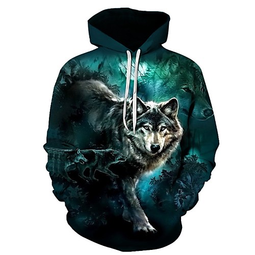 

Men's Plus Size Hoodie Wolf 3D Print Hooded Sports - Long Sleeve Loose Green S M L XL XXL XXXL XXXXL XXXXXL XXXXXXL / Fall / Winter