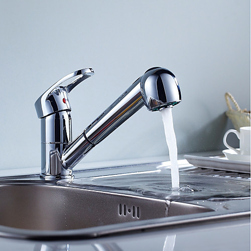 

Kitchen faucet - Single Handle One Hole Chrome Pull-out / ­Pull-down Centerset Country Kitchen Taps / Brass