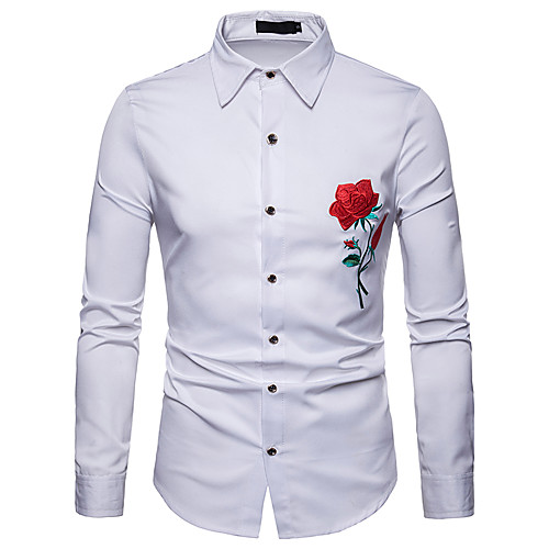 

Men's Floral Solid Colored Embroidered Slim Shirt Business Basic Daily Work White / Black / Navy Blue / Long Sleeve